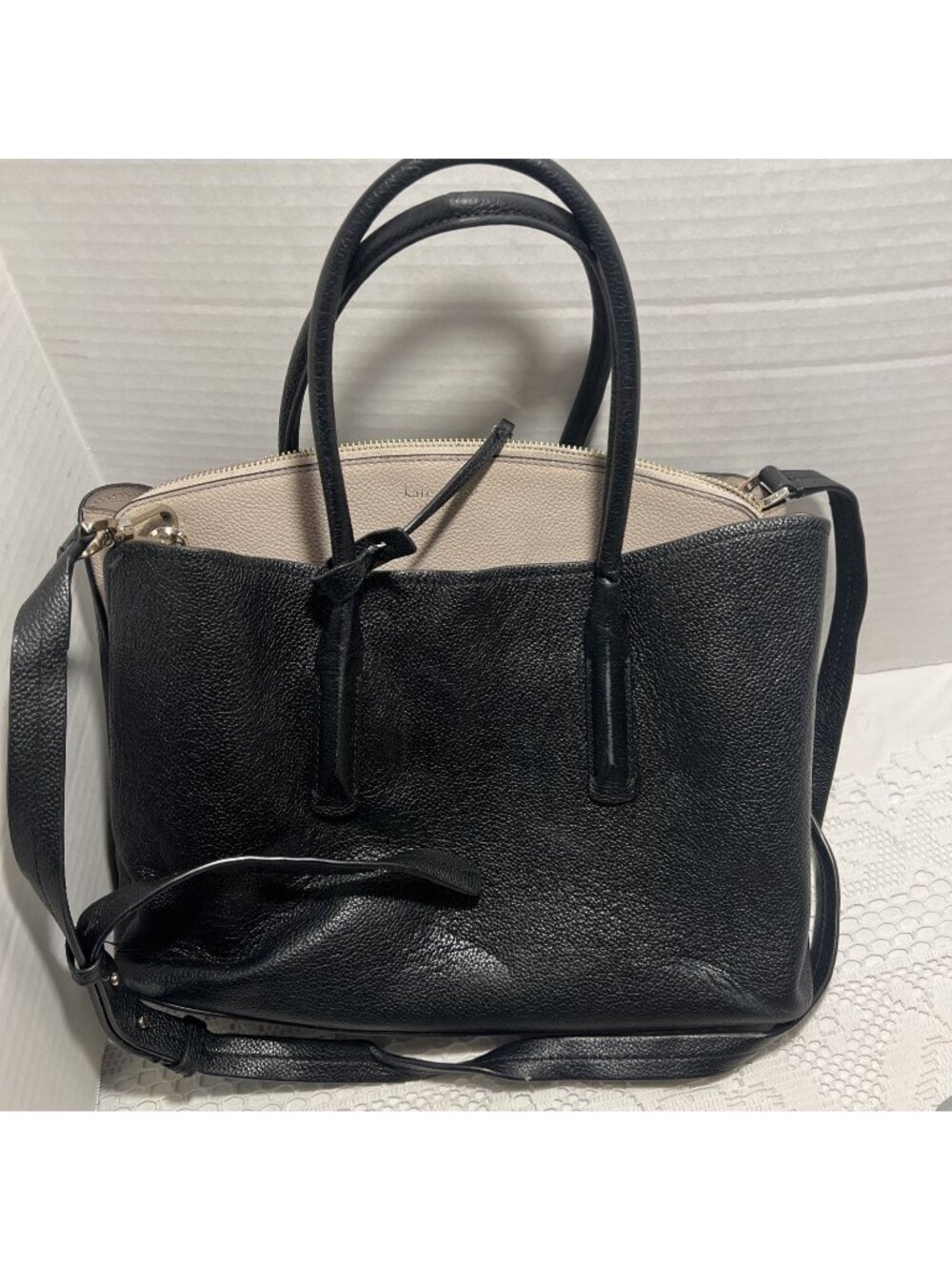 KATE SPADE NEW YORK MARGAUX MEDIUM SATCHEL Pebbled LEATHER Black Pre-Owned